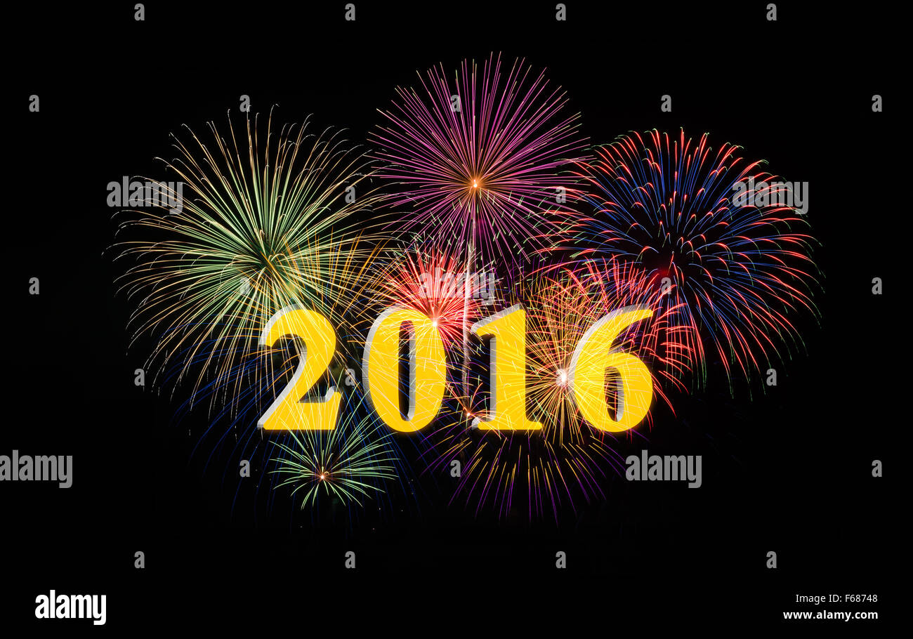Festive Fireworks Display For A Happy New Year 2016 Stock Photo