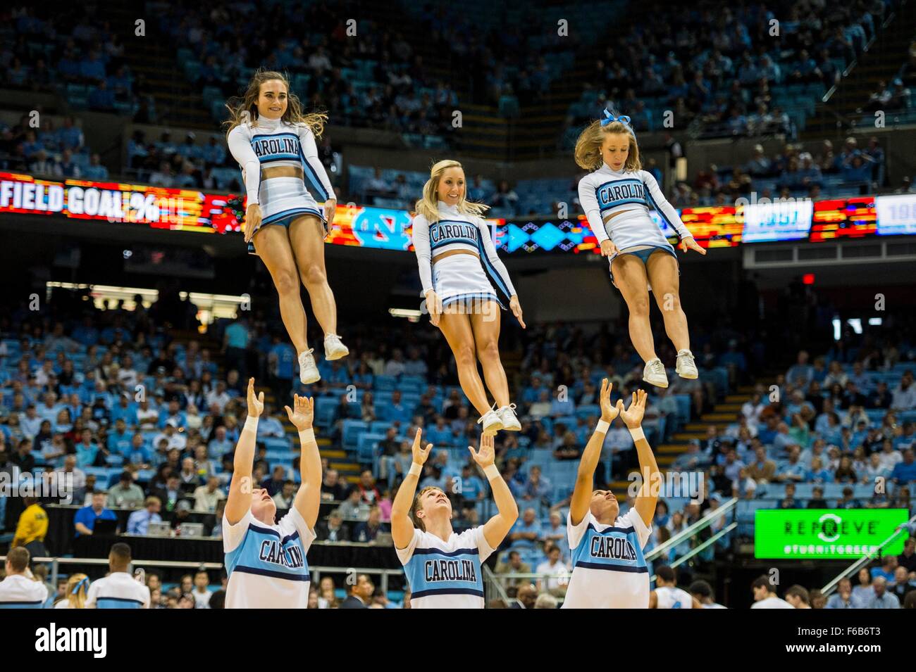 UNC cheerleaders during the NCAA Basketball game between the Stock