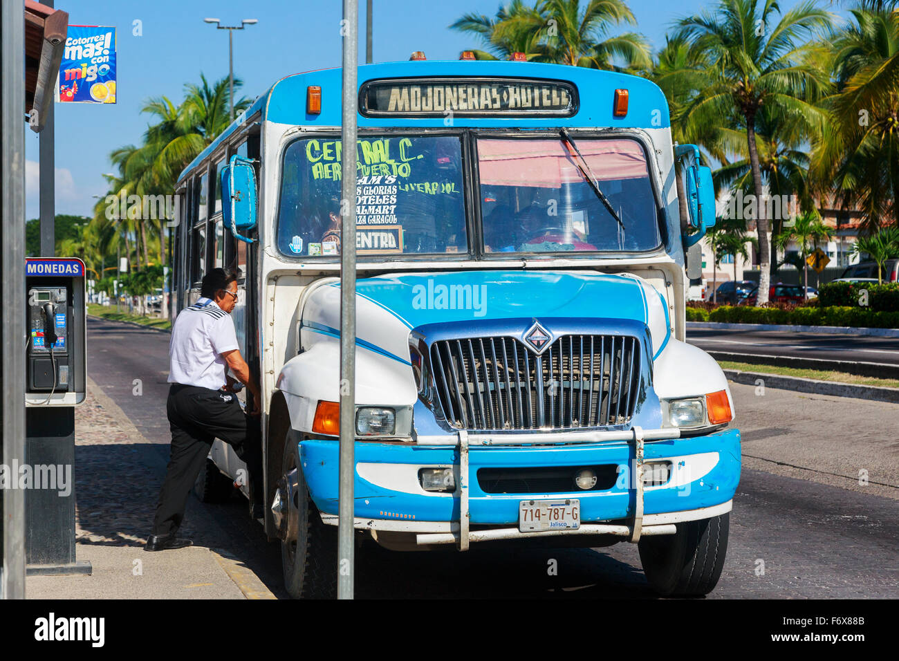Public service buses in city centre Puerto Vallarta, Mexico Stock Photo, Royalty Free Image Public service buses in city centre Puerto Vallarta, Mexico Stock Photo, Royalty Free Image