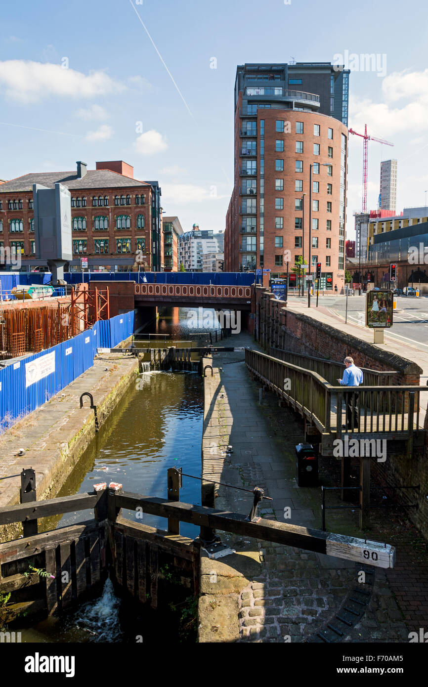 The Rochdale canal at Deansgate Locks, Whitworth Street West Stock