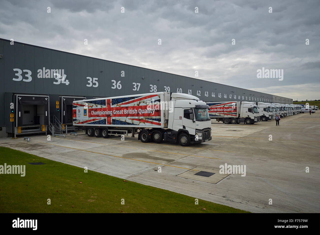 Aldi Bolton distribution warehouse exterior truck loading bays with