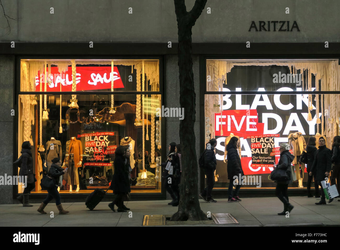 Aritzia Store Windows Advertising Black Friday Sales, NYC Stock Photo
