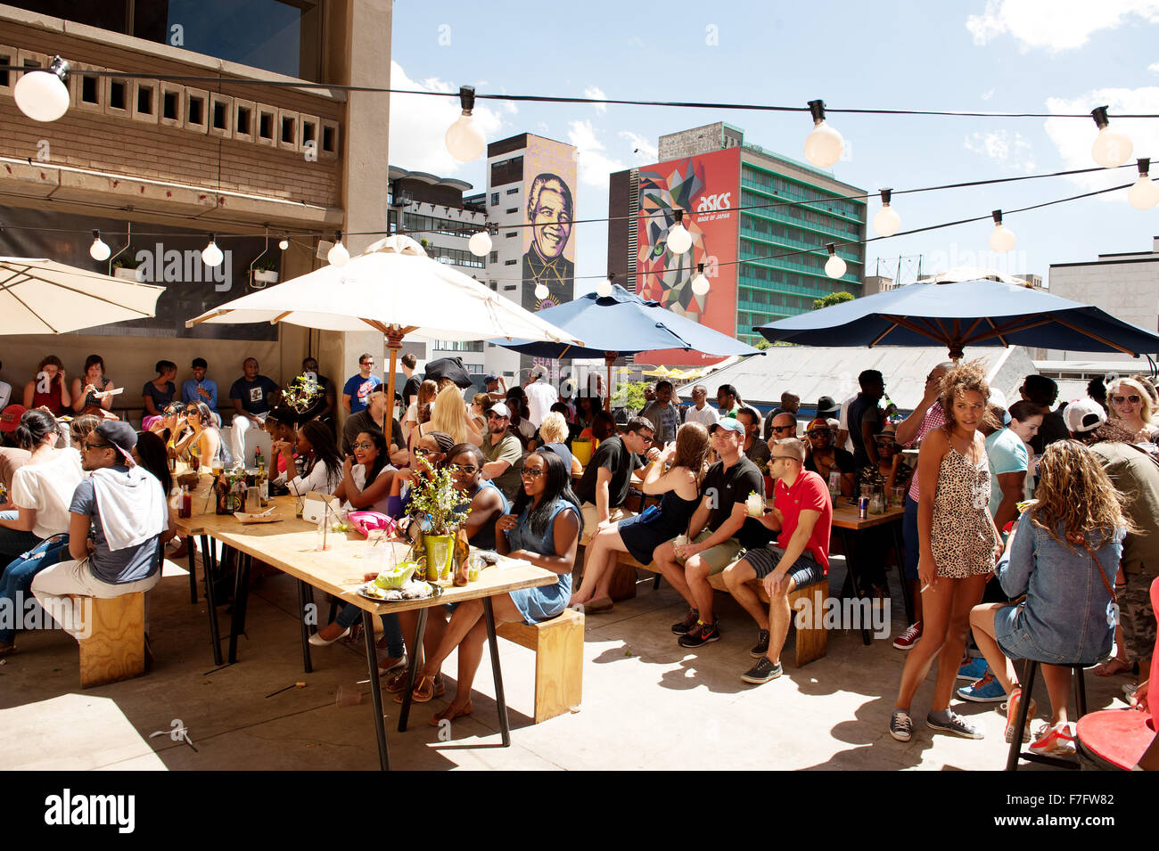 A rooftop bar at the Neighbourgoods Market in the Braamfontein Stock