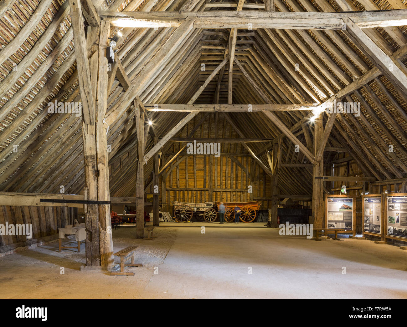 Inside Grange Barn, Essex. One of Europe's oldest timberframed Stock