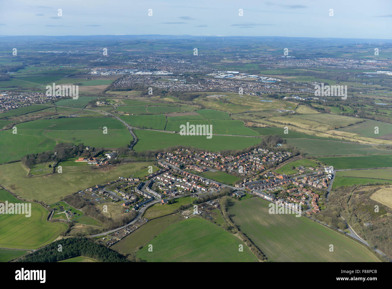An aerial view of the Durham village of High Pittington and Stock Photo