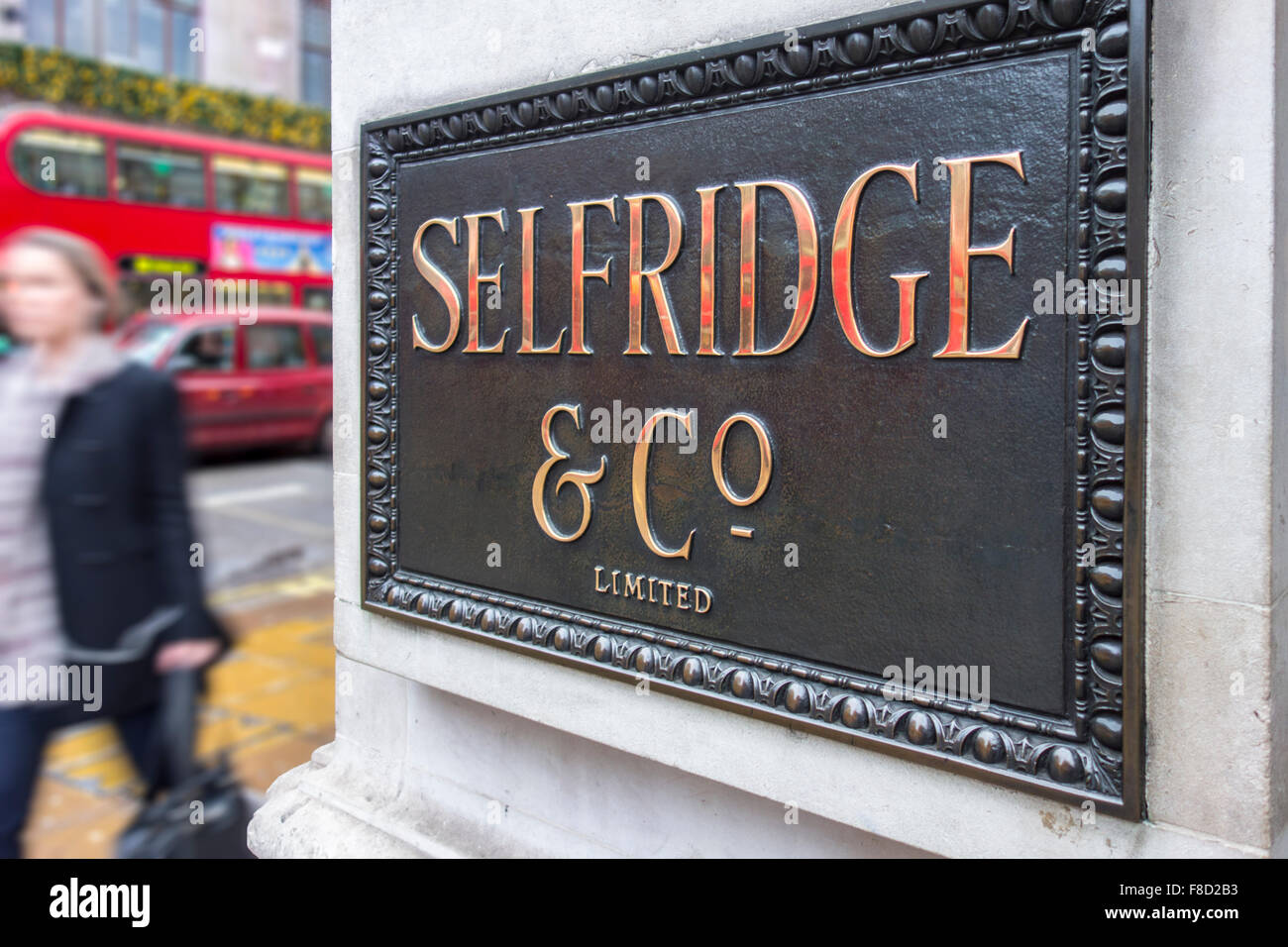 Selfridges London Selfridge & Co sign, Oxford Street, London Stock