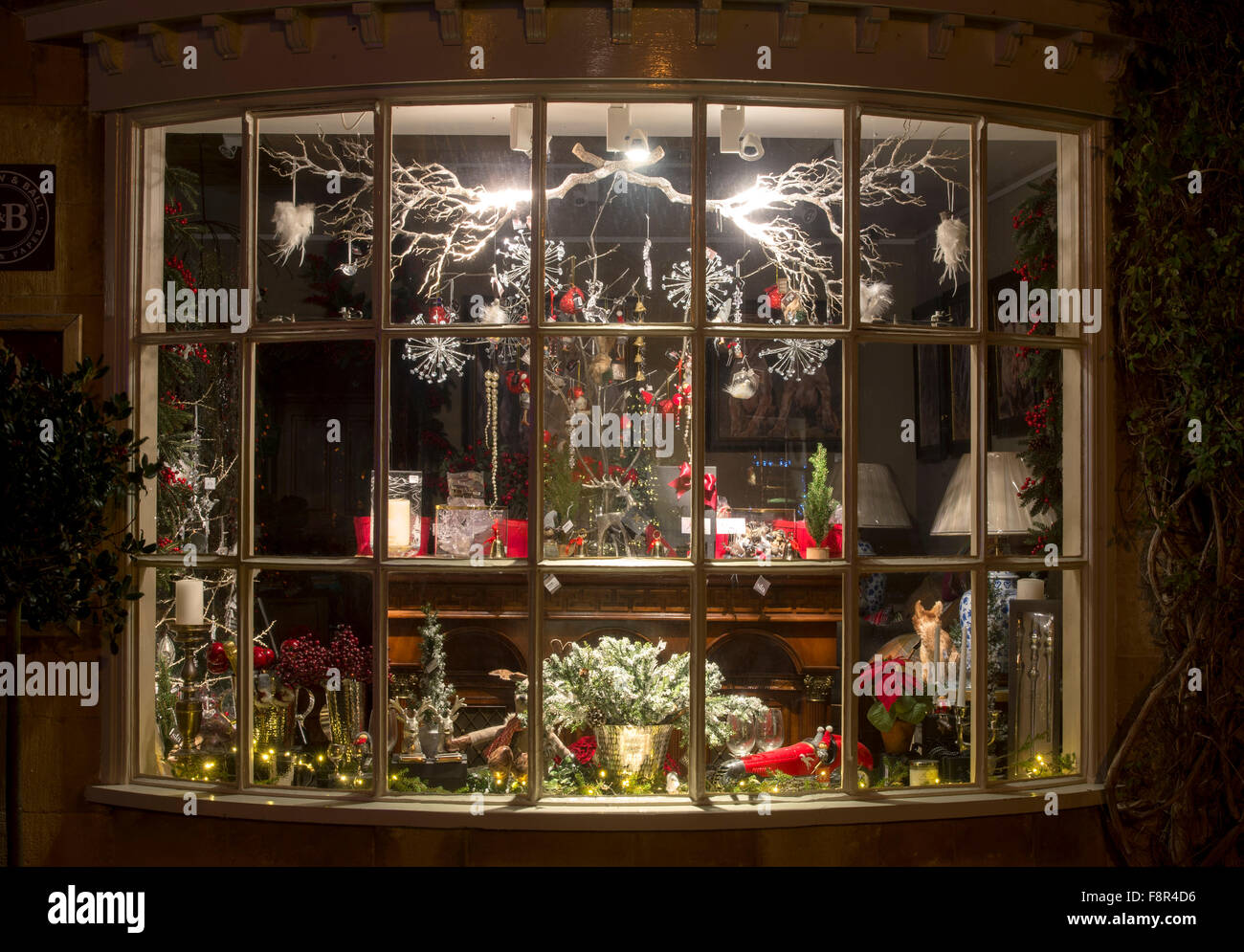 Christmas shop display window. Broadway, Cotswolds, Worcestershire