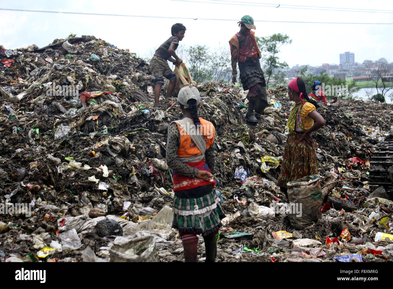 Child waste pickers pick the non biodegradable waste to be used for