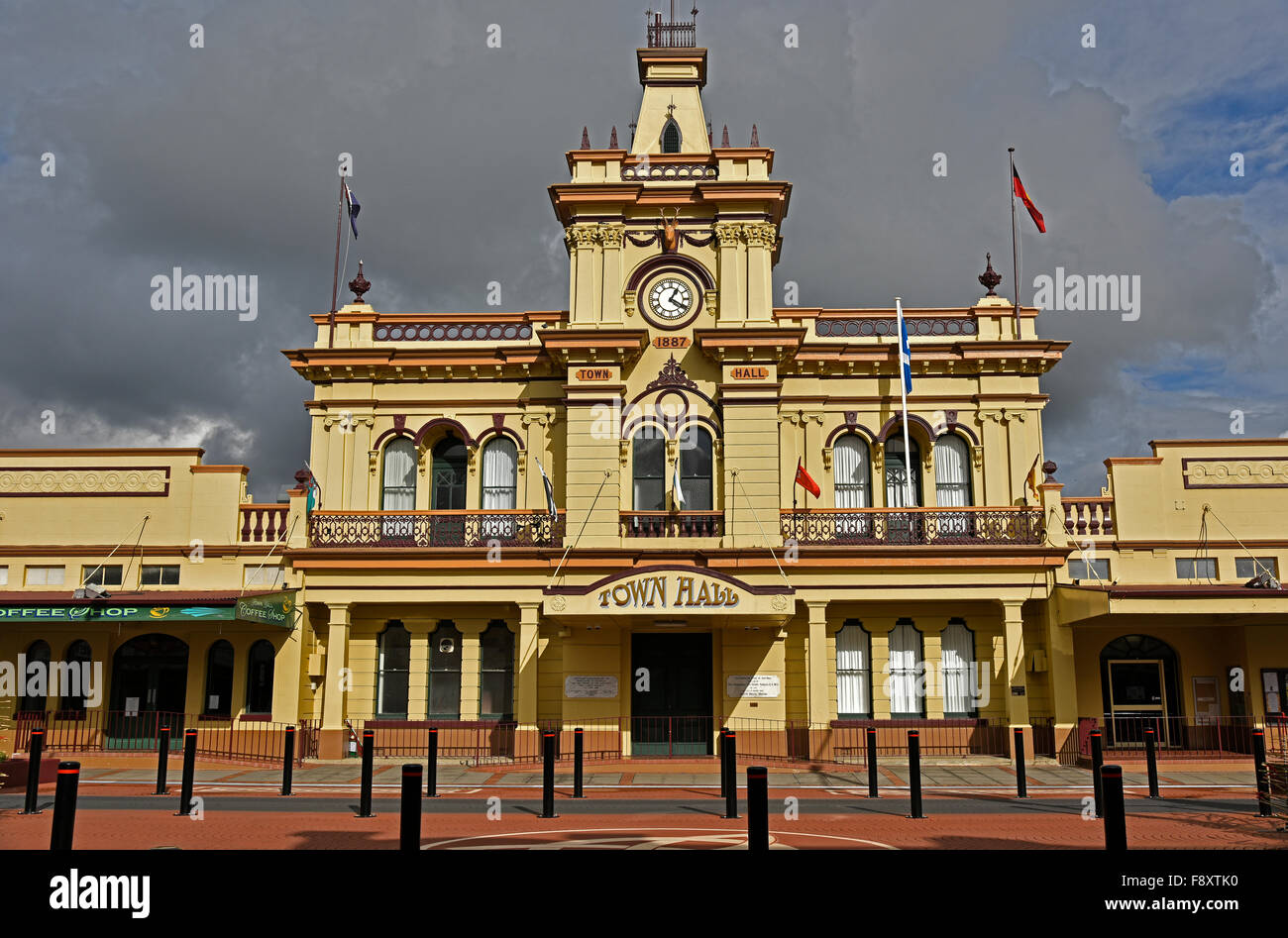 front facade of the historic town hall in glen innes, new england Stock
