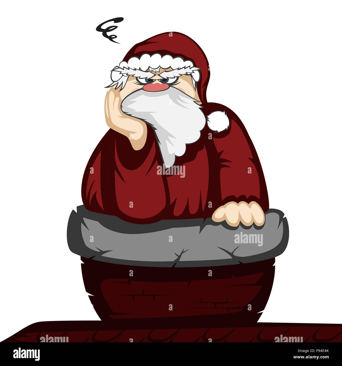 Santa Claus stuck in a chimney (isolated on white Stock Photo, Royalty