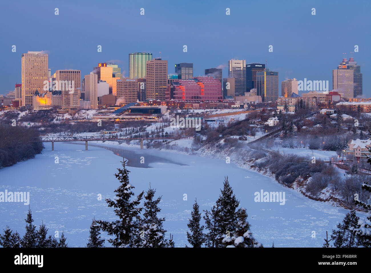 edmonton skyline and the north saskatchewan river at dawn edmonton skyline and the north saskatchewan river at dawn