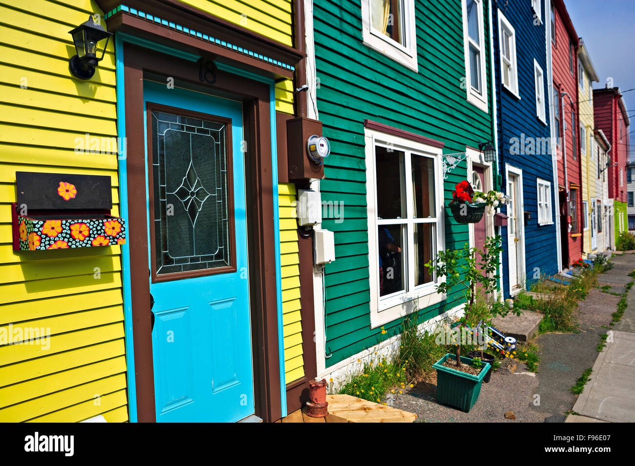The charming houses in downtown St John's, St John's Bay, Avalon Stock