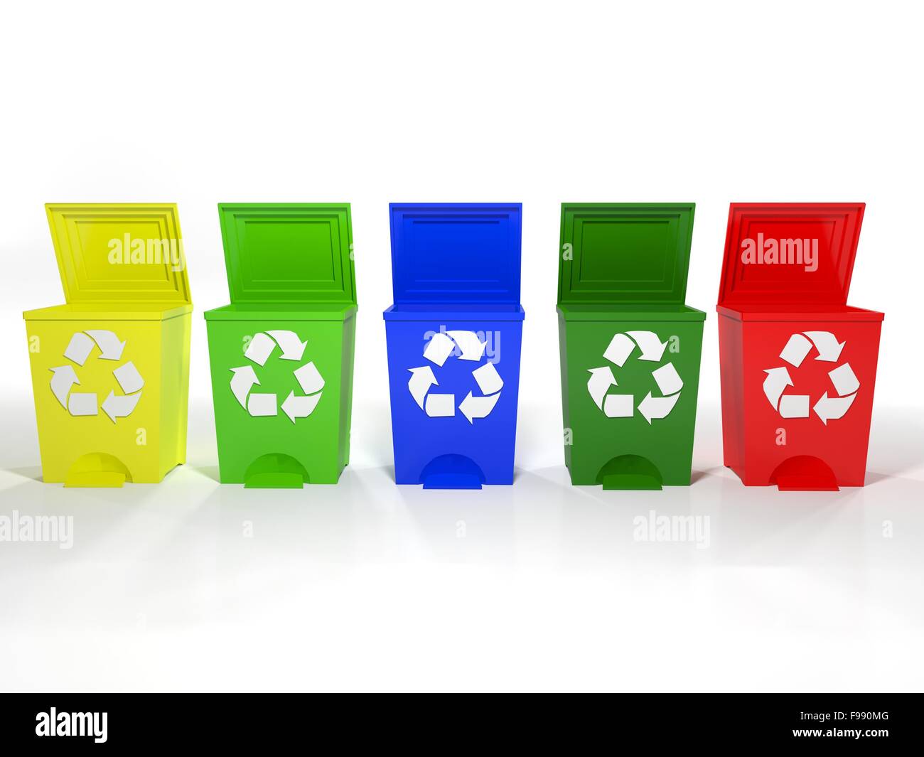 Recycle Bins In Yellow Green Blue And Red Stock Photo Alamy