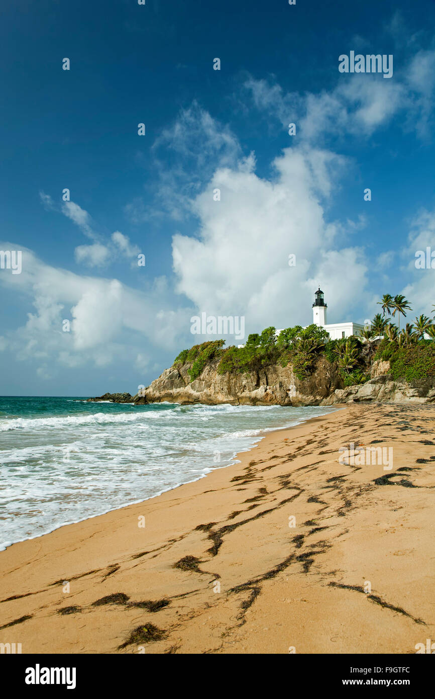 Beach And Punta Tuna Lighthouse Maunabo Puerto Rico Stock