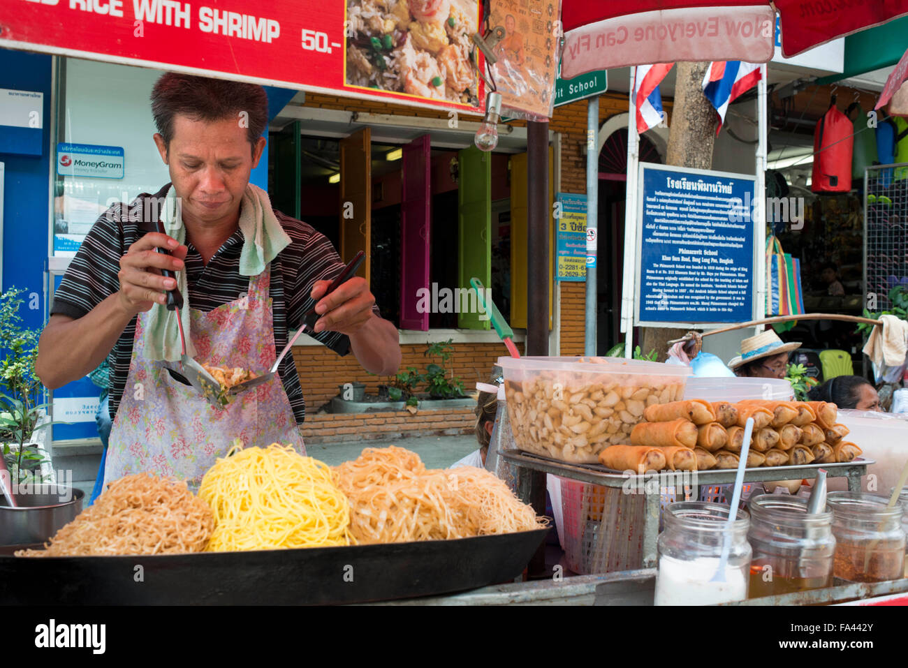 khao san road, noodles street stall. Food stall. Bangkok. Khaosan Stock