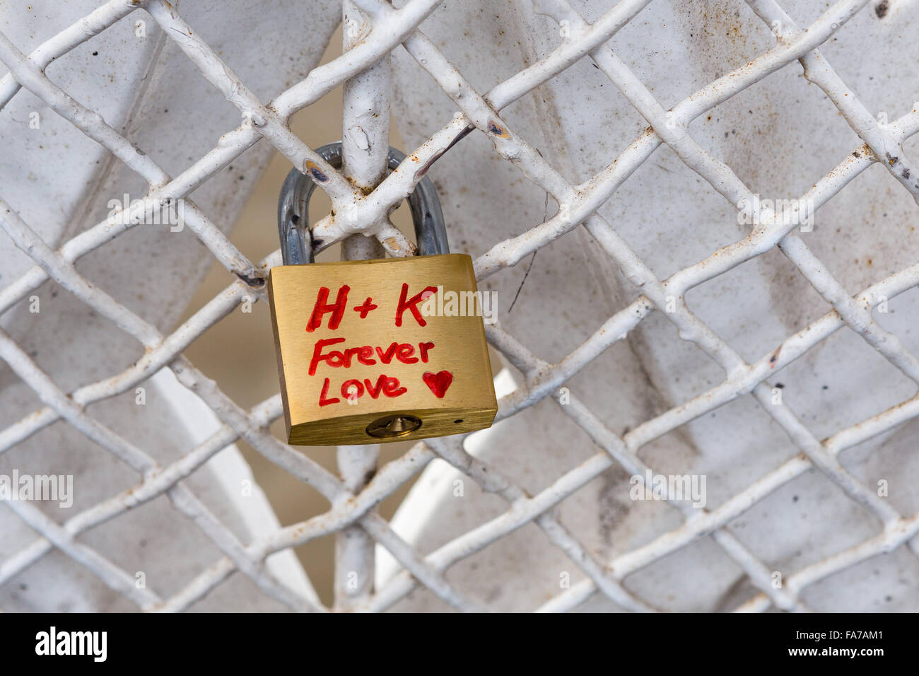 London UK 22nd December 2015 A Love Lock Padlocked Onto Tower Bridge