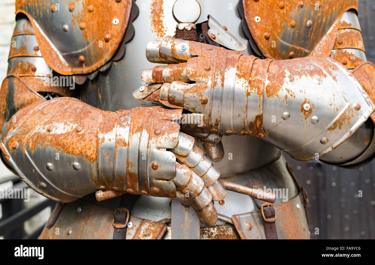 Detail of an old rusty medieval armor Stock Photo, Royalty Free Image