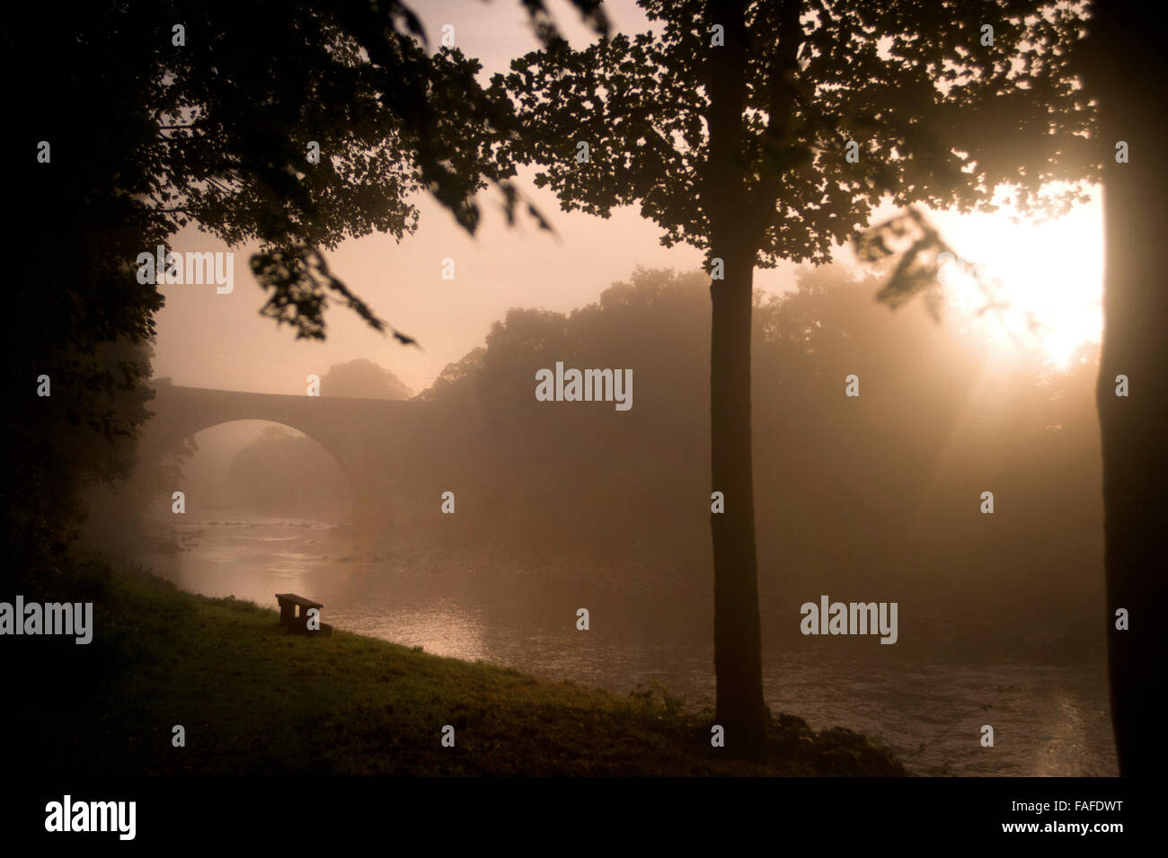 Mist On The South Tyne Ridley Bridge Northumberland Stock Photo Alamy