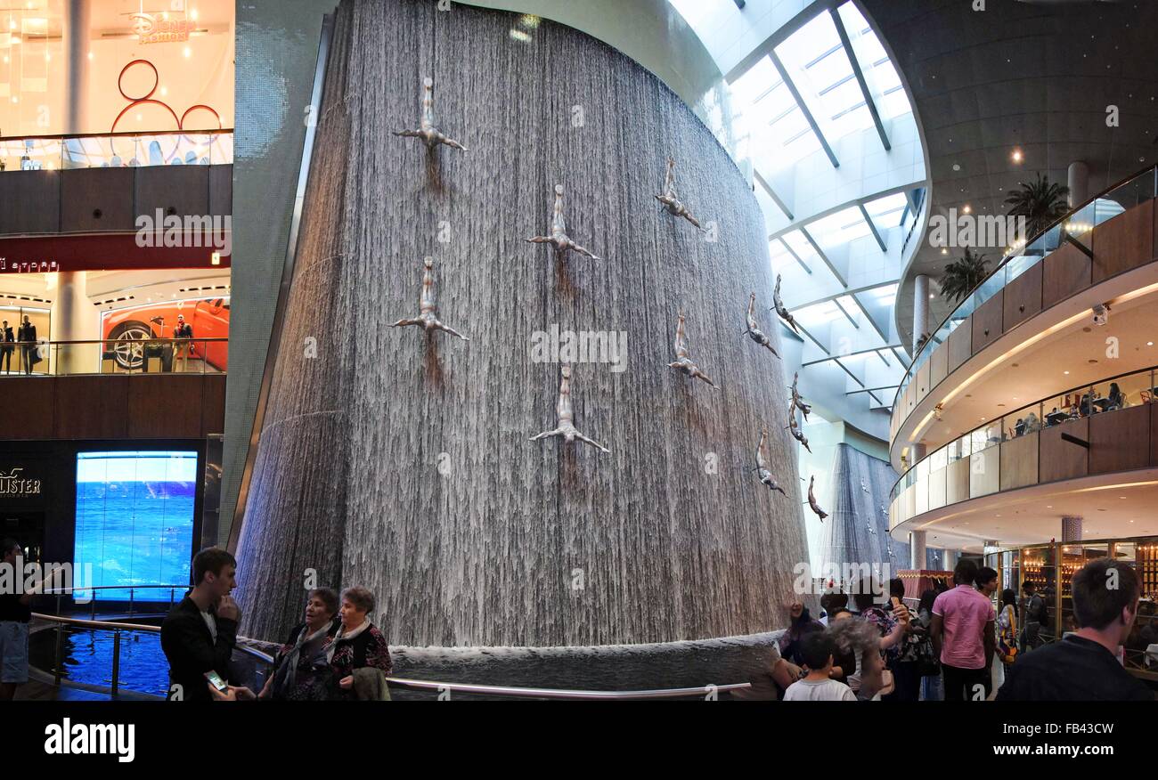Dubai Mall Dubai UAE World's largest shopping Mall Divers waterfall