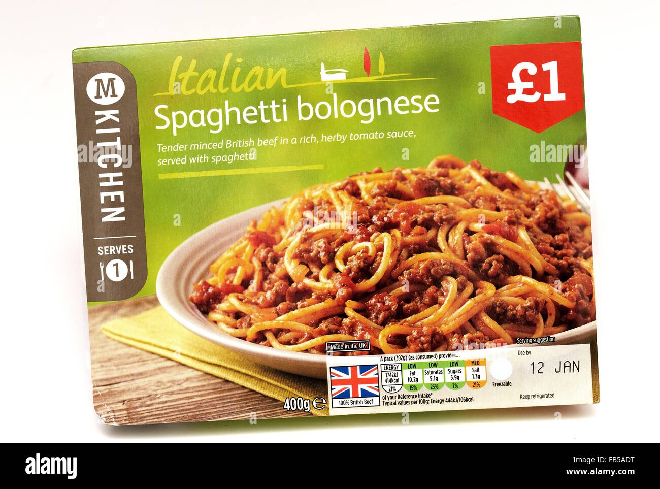 Italian Spaghetti bolognese ready meal priced at one pound Stock Photo
