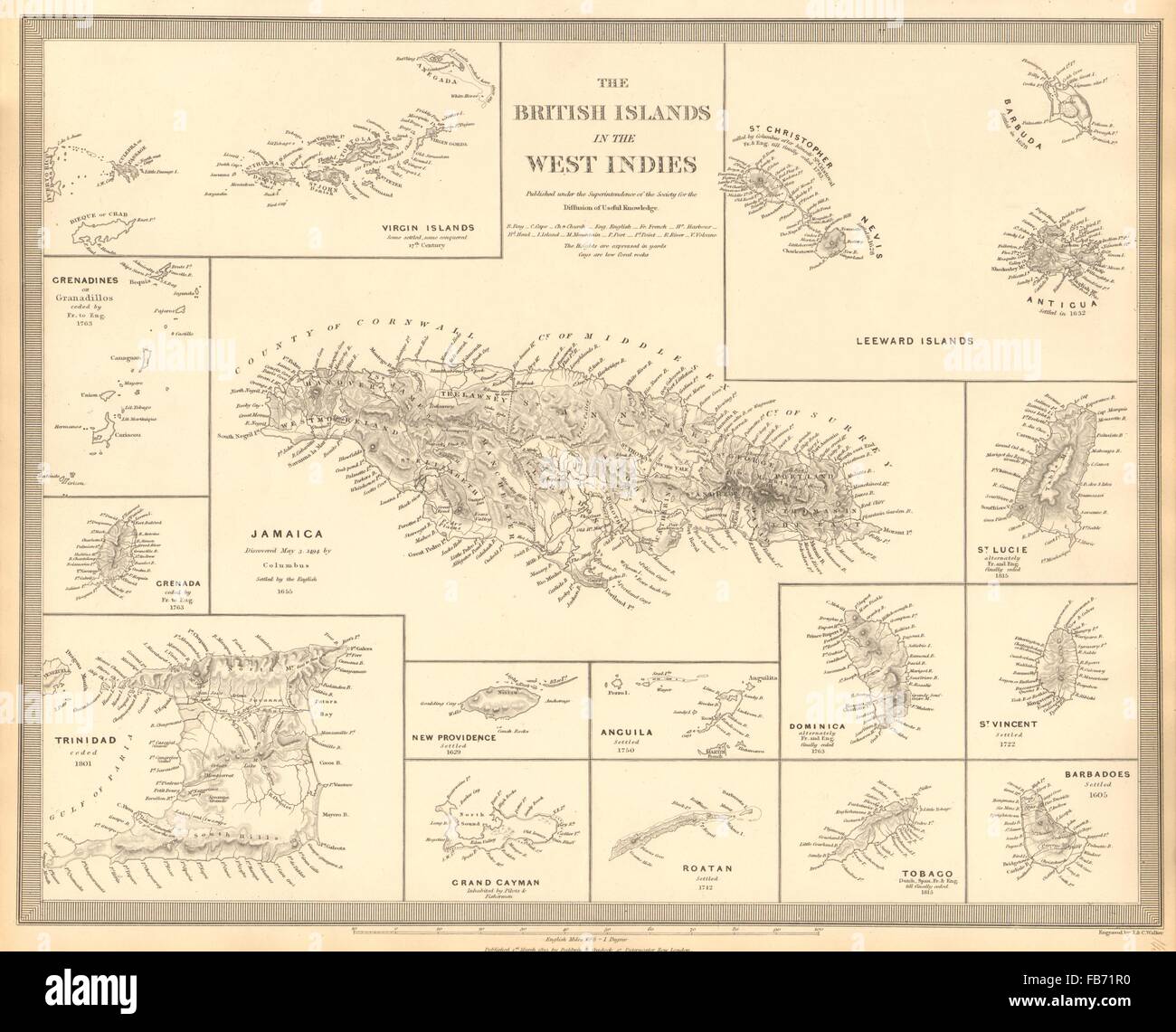BRITISH WEST INDIES Jamaica Antilles Virgin Cayman Islands SDUK 1848 Map BRITISH WEST INDIES Jamaica Antilles Virgin Cayman Islands SDUK 1848 Map