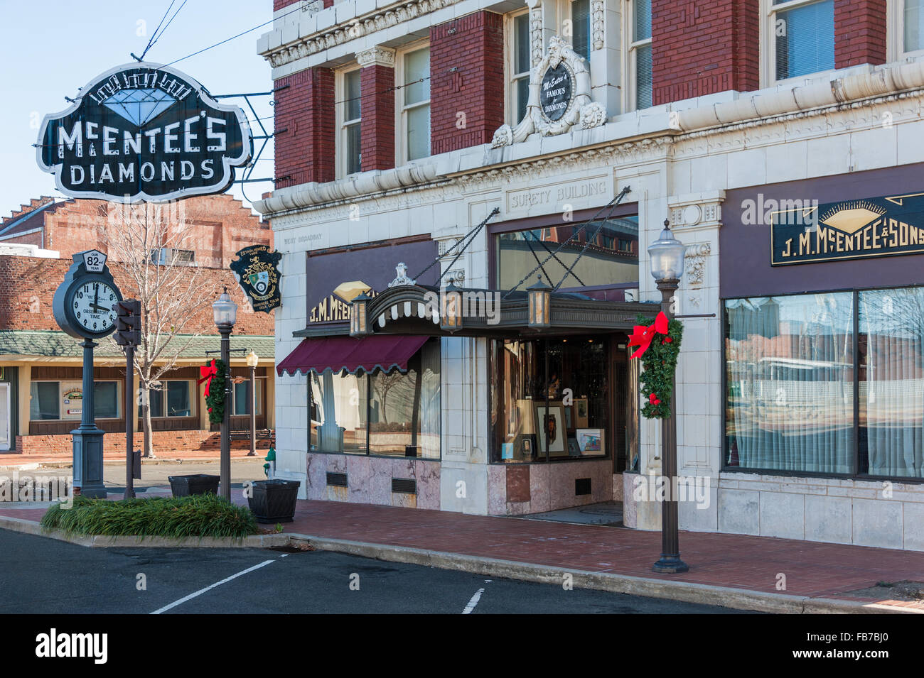 Muskogee, Oklahoma downtown street scene at McEntee's Diamonds. USA