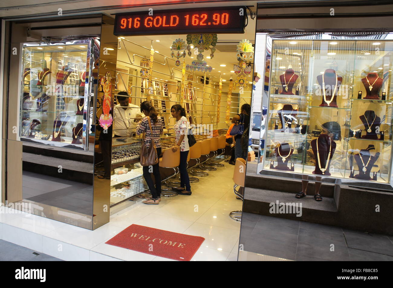 gold jewelry shop in Little India of Kuala Lumpur, Malaysia Stock Photo