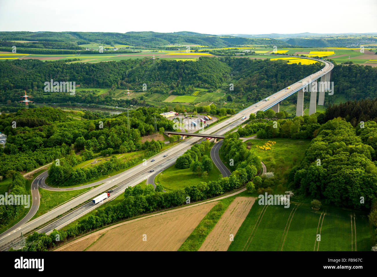 Aerial view, highway bridge Moseltalbrücke in Dieblich, Koblenz Stock