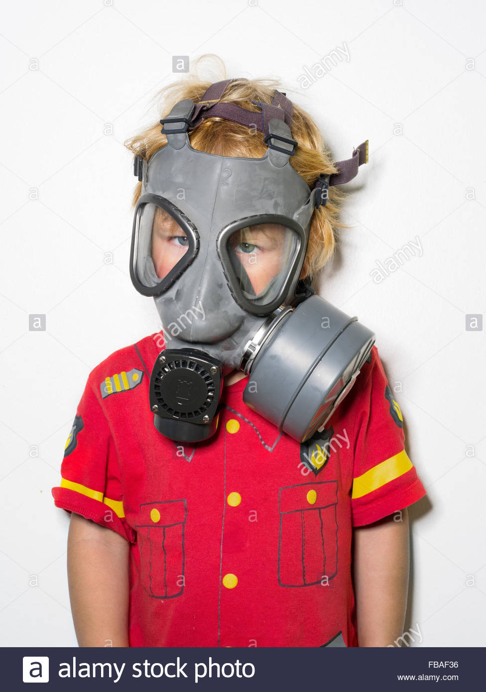 Boy (45) wearing gas mask Stock Photo, Royalty Free Image 93044426
