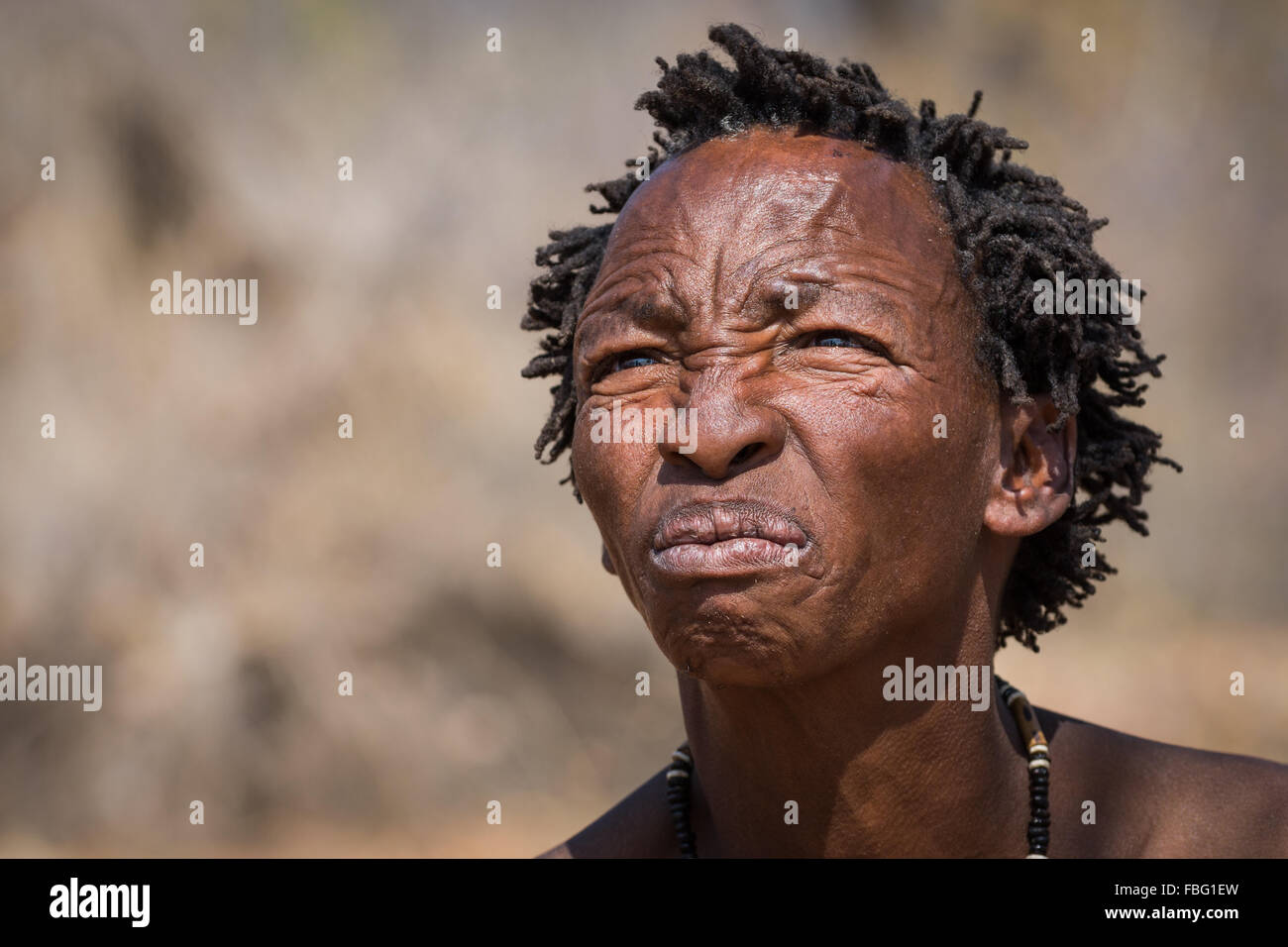 Portrait of a Ju&#39;/hoansi <b>San man</b> near Elandslaagte, Namibia - portrait-of-a-juhoansi-san-man-near-elandslaagte-namibia-FBG1EW