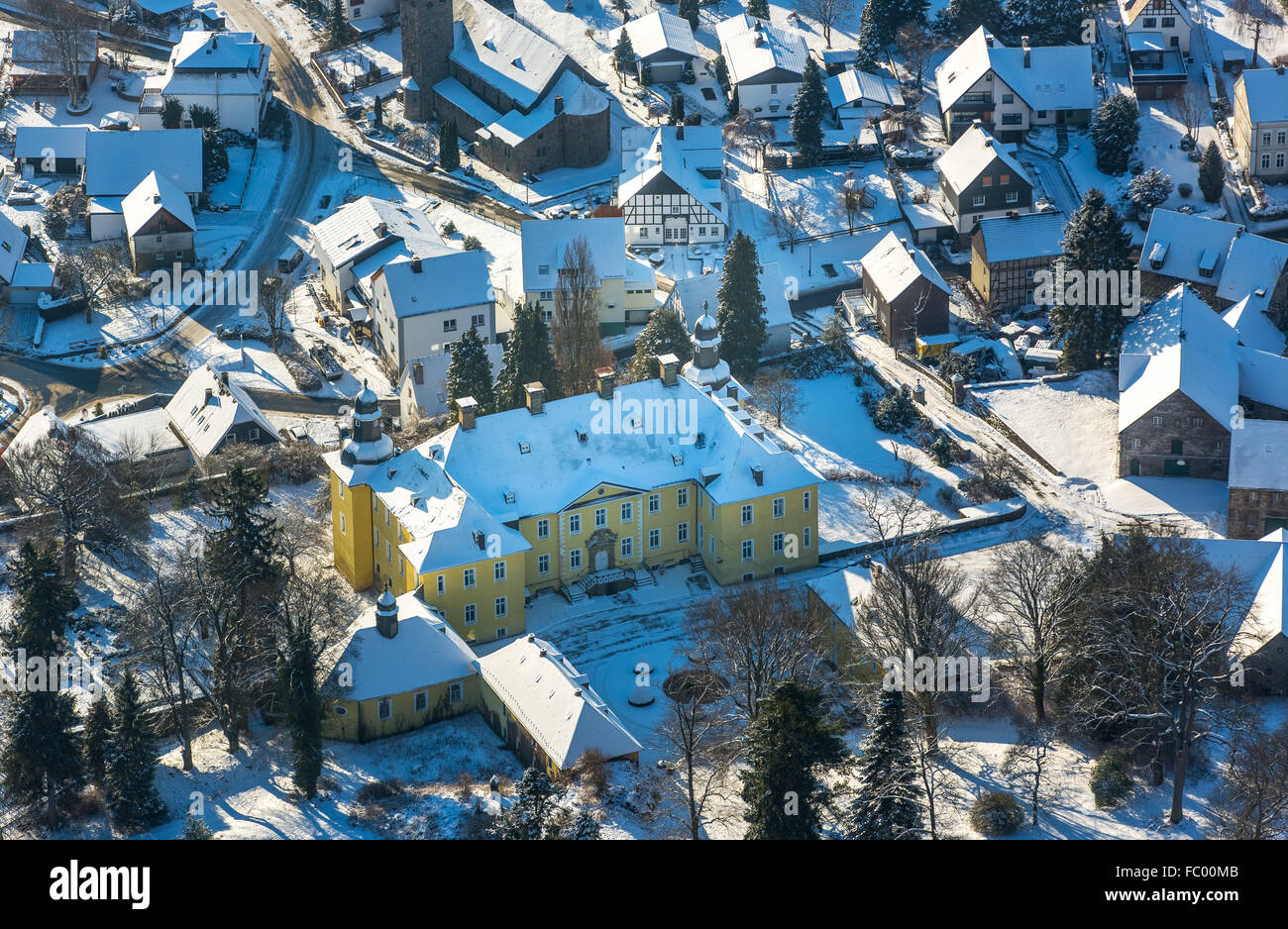 aerial view, antfeld with lock antfeld, yellow castle, winter aerial view, antfeld with lock antfeld, yellow castle, winter