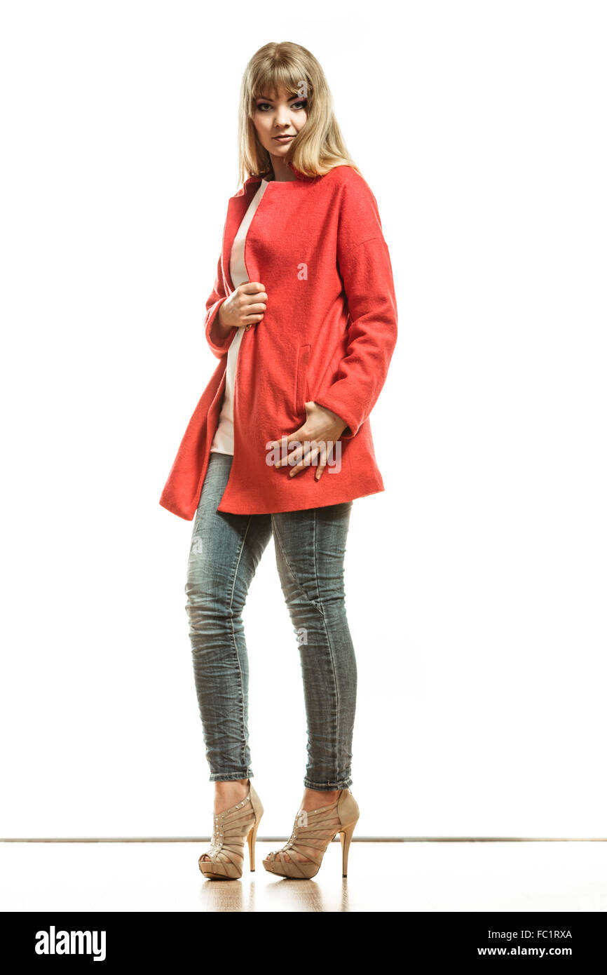 Full length fashion woman in red coat Stock Photo, Royalty Free ...