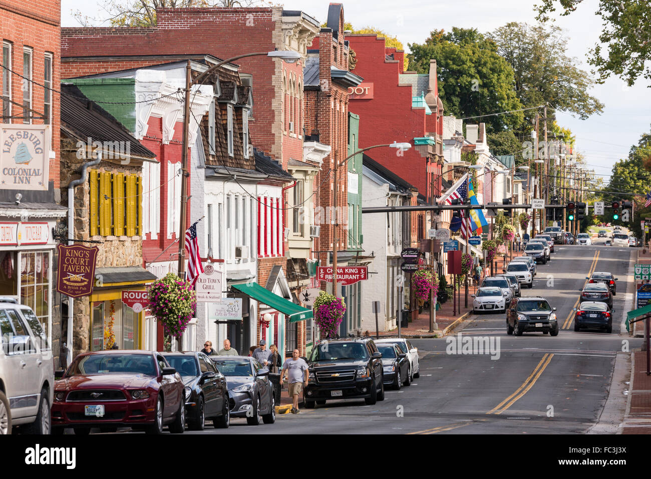 The King Street in the historic colonial village of Leesburg Stock