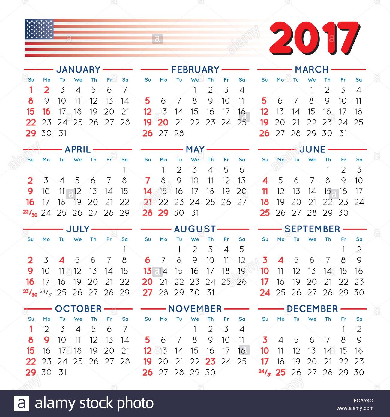 2017-elegant-squared-calendar-with-usa-festive-days-year-2017-stock-vector-art-illustration