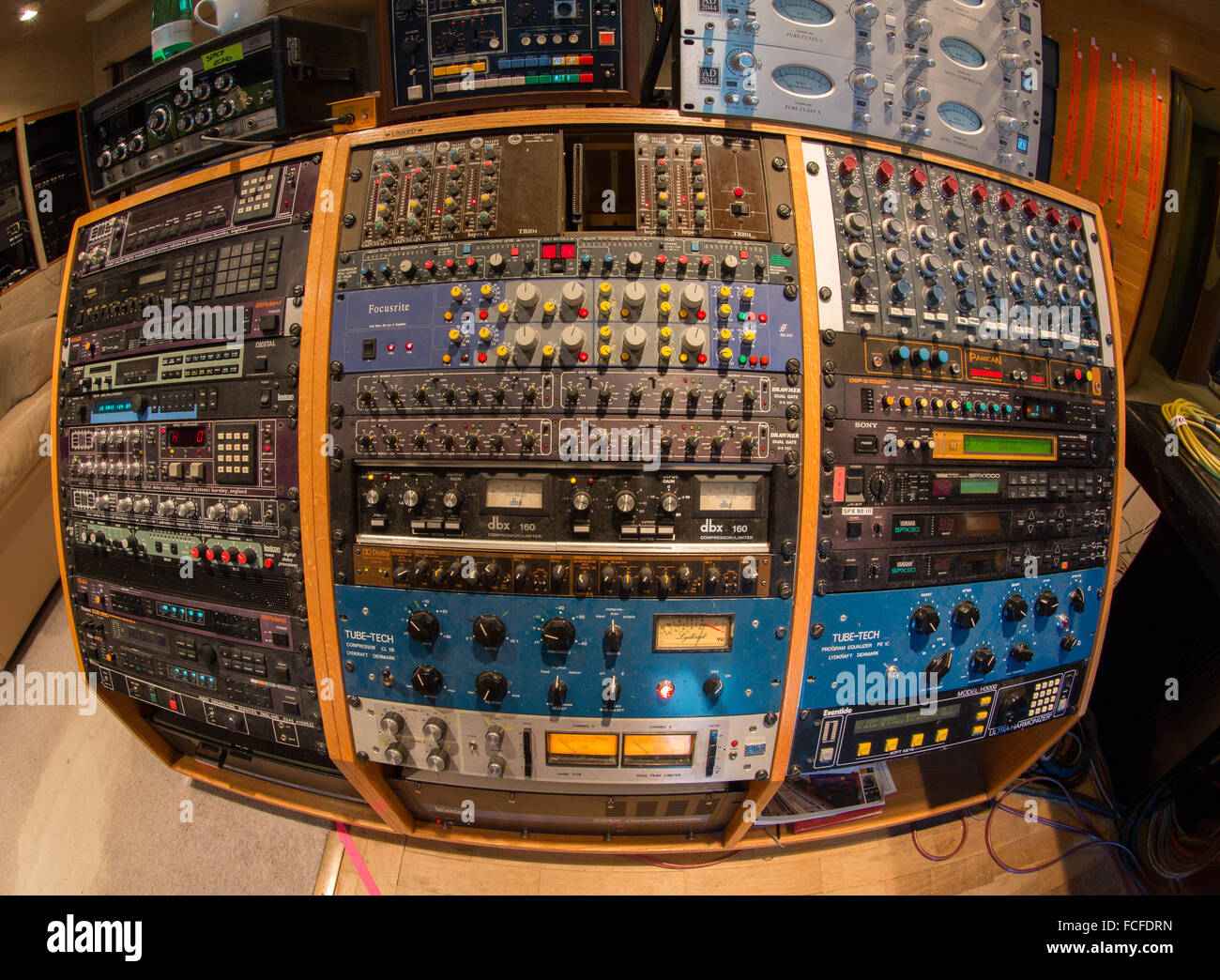 music recording studio effects rack, equalizers, compressors, digital