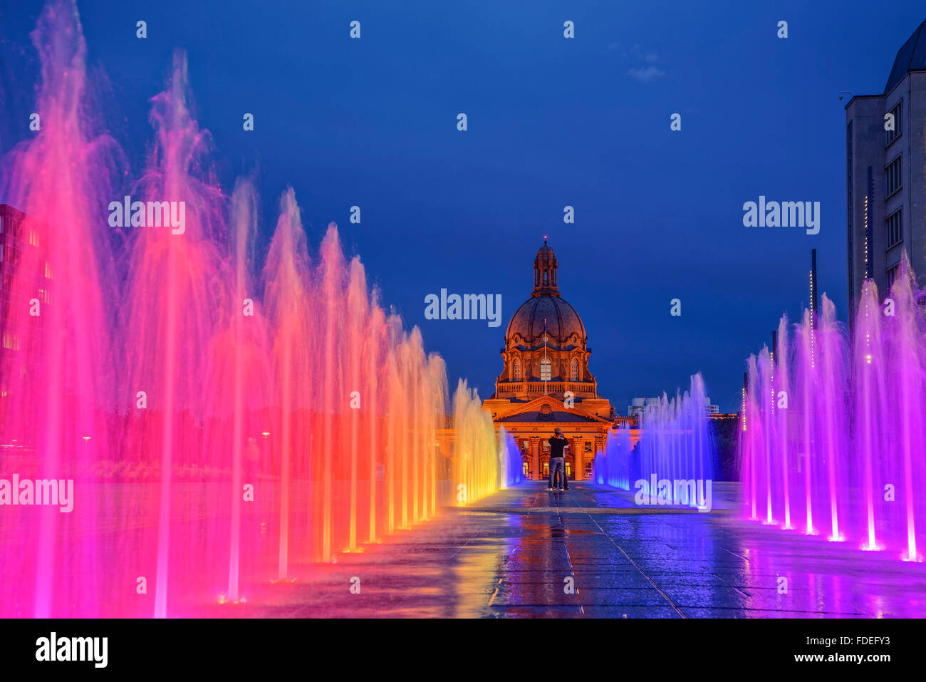 Illuminated Fountain, Alberta Legislature, Edmonton, Alberta, Canada