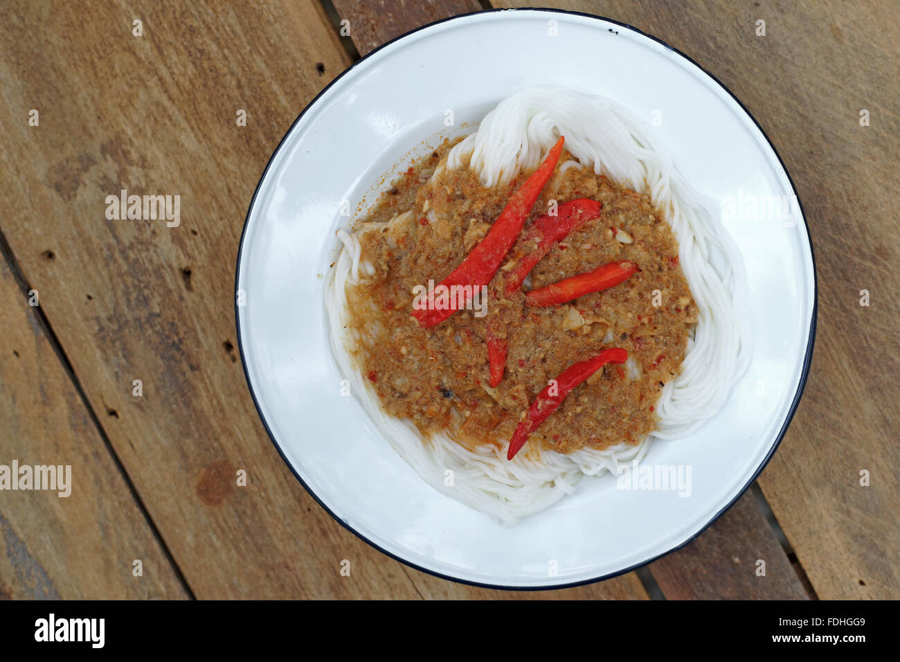 thai vermicelli or rice noodles in fish curry sauce Stock Photo