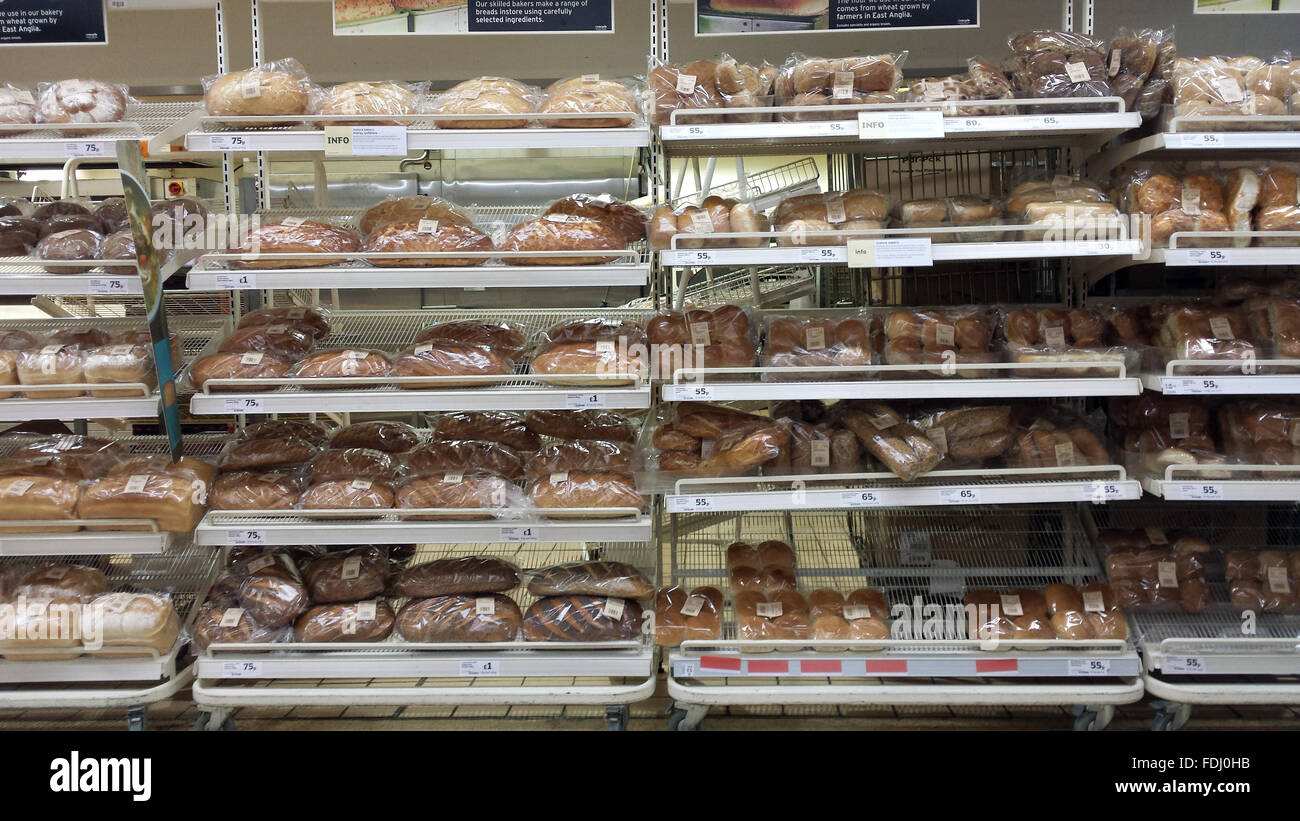Bakery section of a Sainsburys supermarket store in London, UK Stock