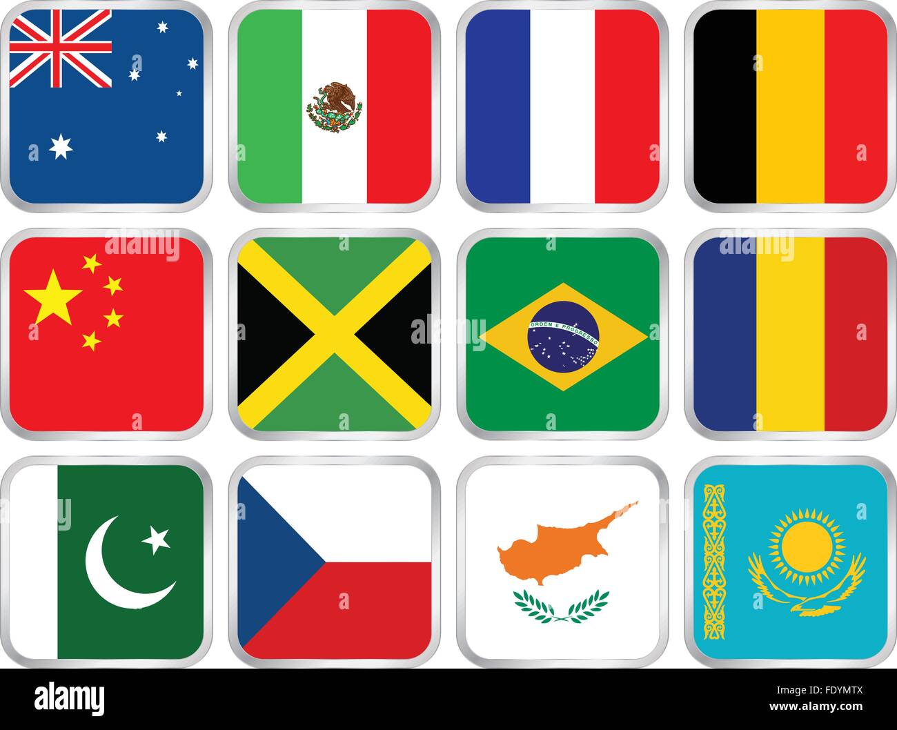 National Flags Square Icon Set Vector Illustration Stock Vector Image