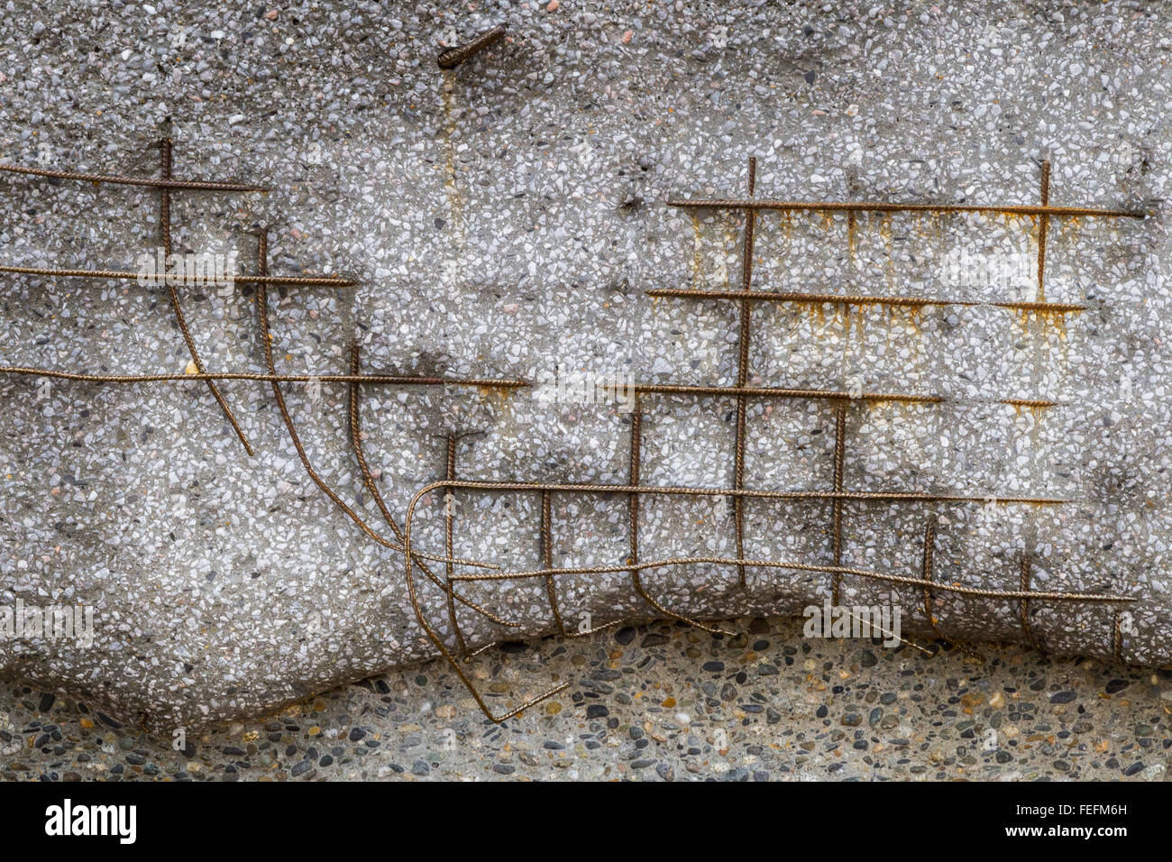 Exposed steel mesh concrete reinforcement Stock Photo, Royalty Free