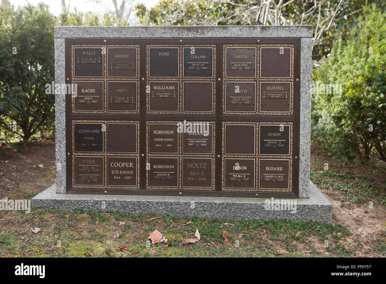 Niche wall (coumbarium wall) at cemetery USA Stock Photo, Royalty