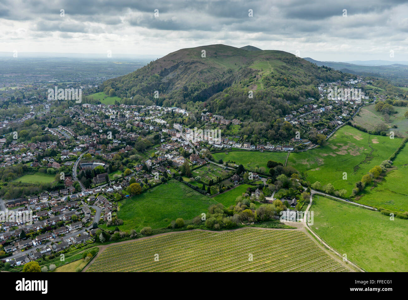 An aerial view of Great Malvern with the Malvern Hills visible under Stock Photo, Royalty Free An aerial view of Great Malvern with the Malvern Hills visible under Stock Photo, Royalty Free