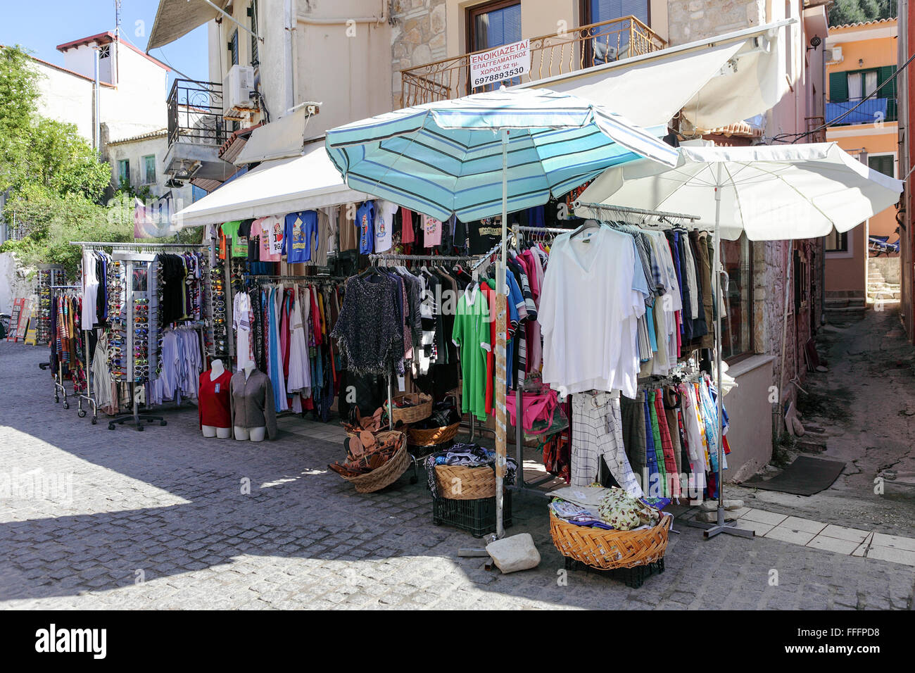 Parga Town promenade is a mishmash of shops, restaurants and bars Stock