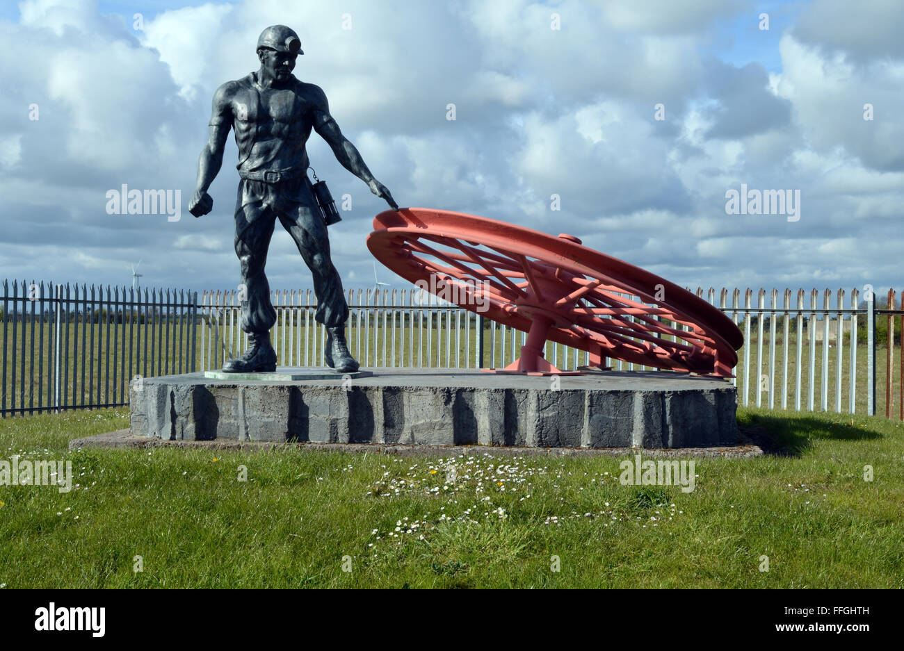 Bronze statue of a coal miner at Ellington colliery in Northumberland