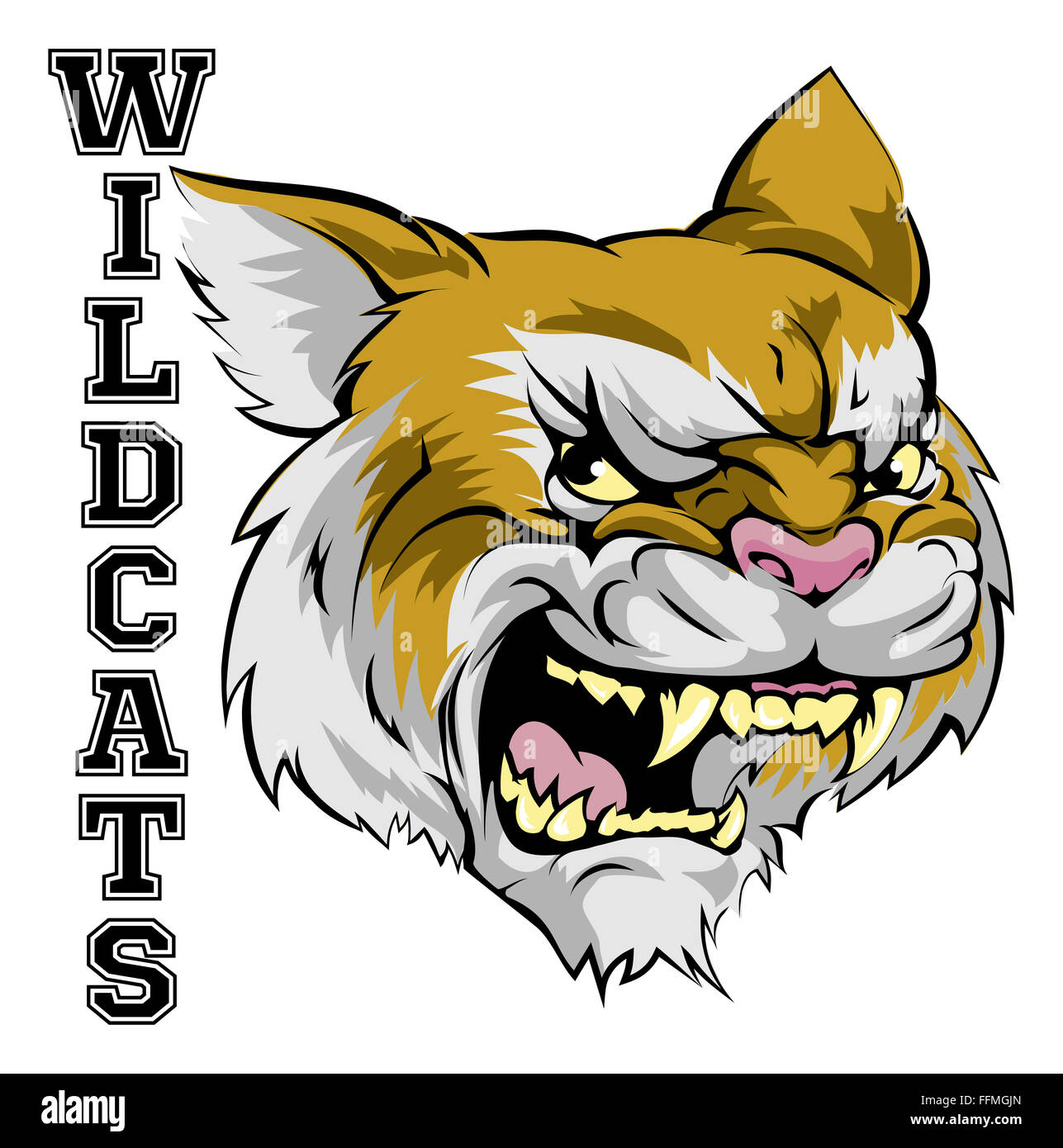 An illustration of a cartoon wildcat sports team mascot with the text