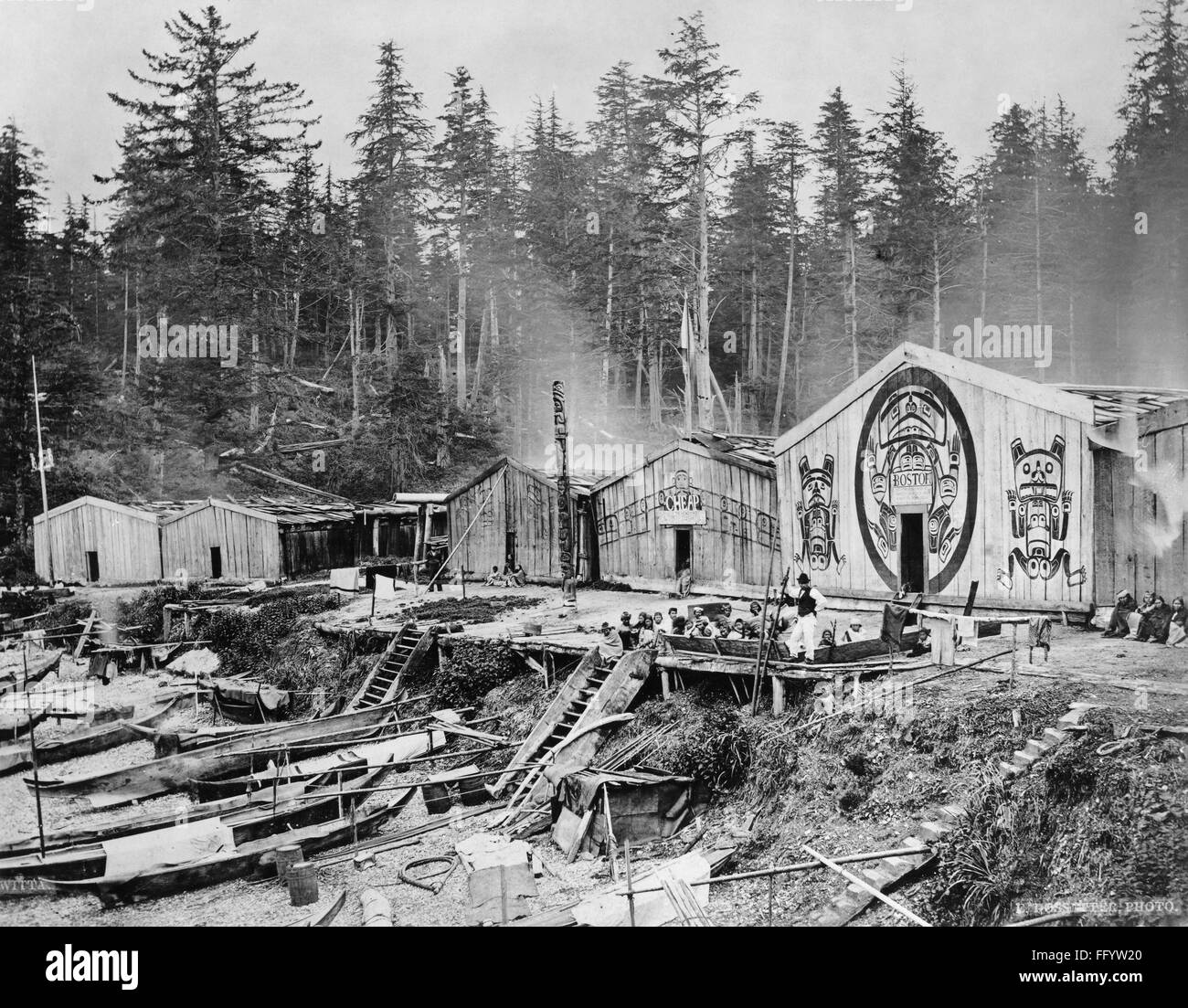 KWAKIUTL VILLAGE, 1881. /nA view of the Nahwitti (Kwakiutl) village