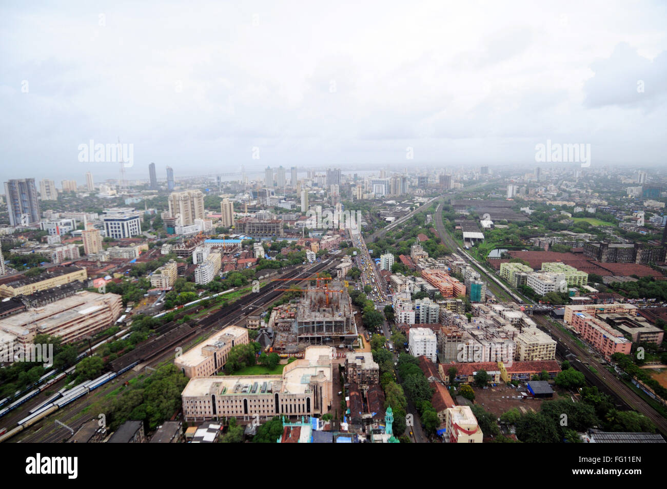 aerial view of lower parel ; Bombay Mumbai ; Maharashtra ; India Stock