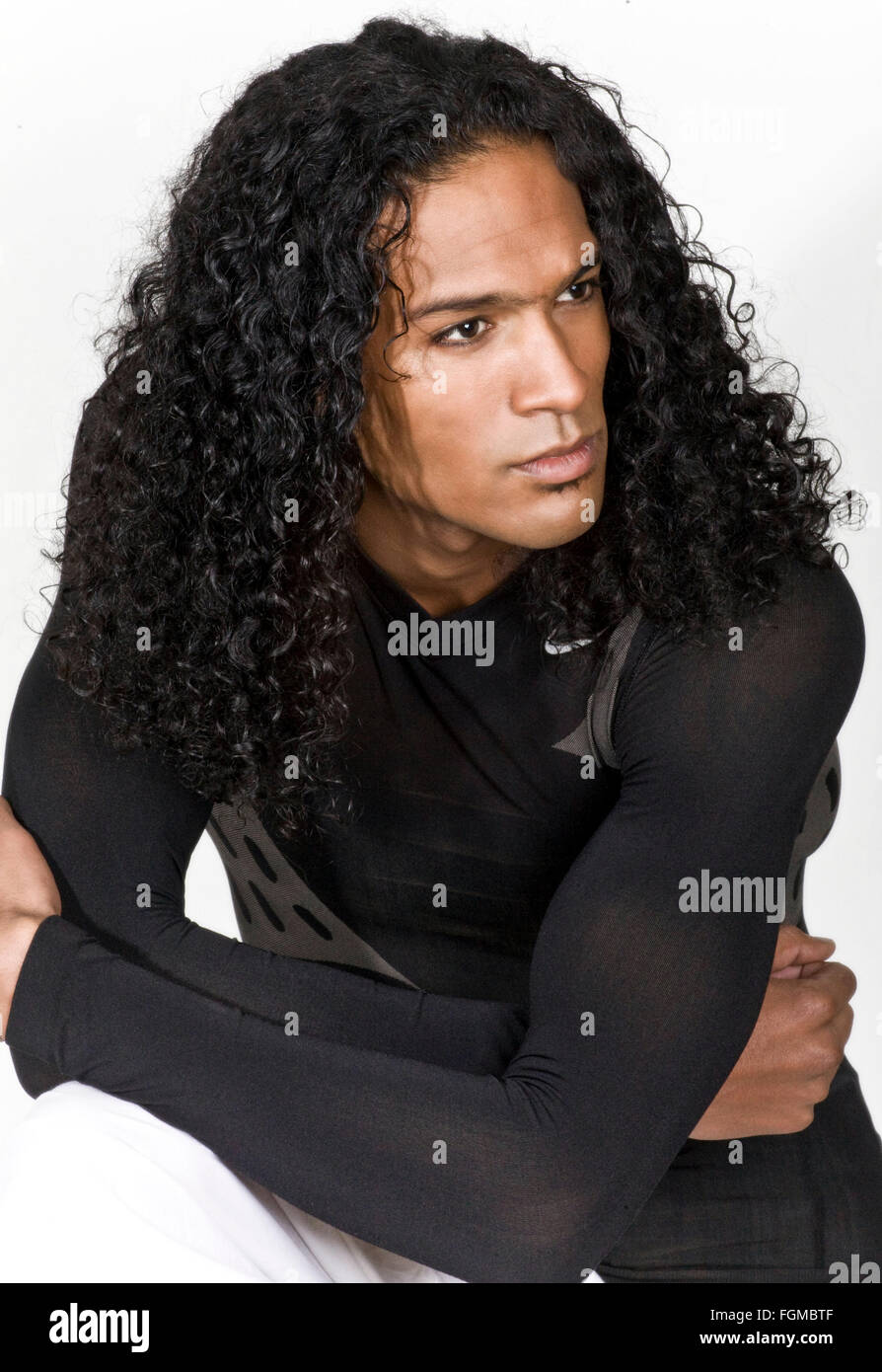 Handsome Young Black Man With Long Curly Hair Stock Photo