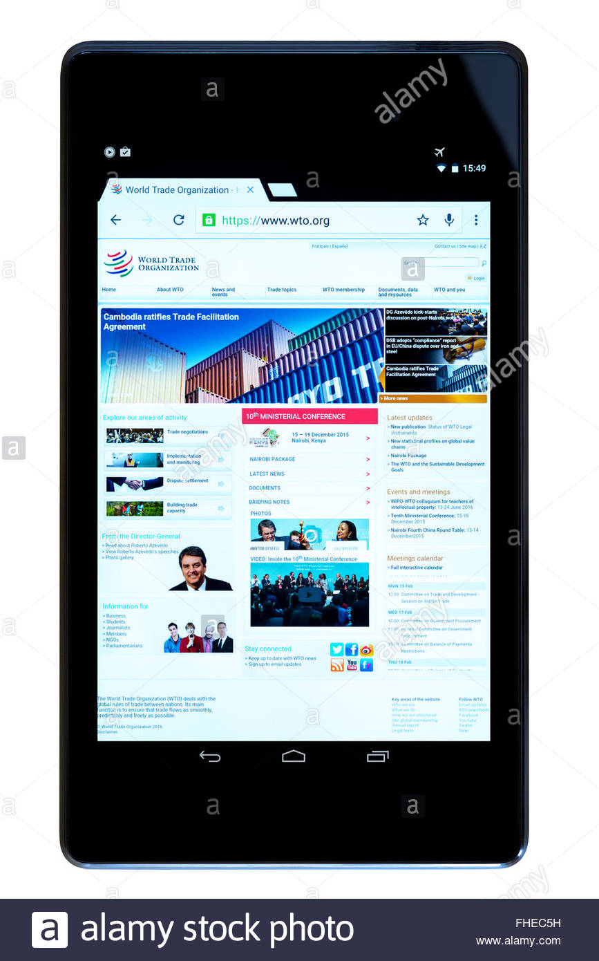 world trade organization app on an android tablet pc, dorset stock world trade organization app on an android tablet pc, dorset stock