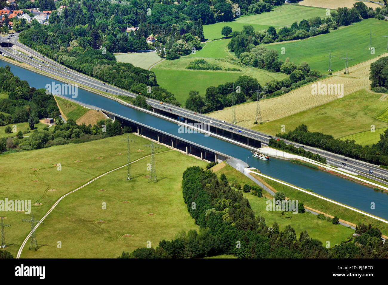 RhineMainDanube Canal and aqueduct near Fuerth, aerial view Stock